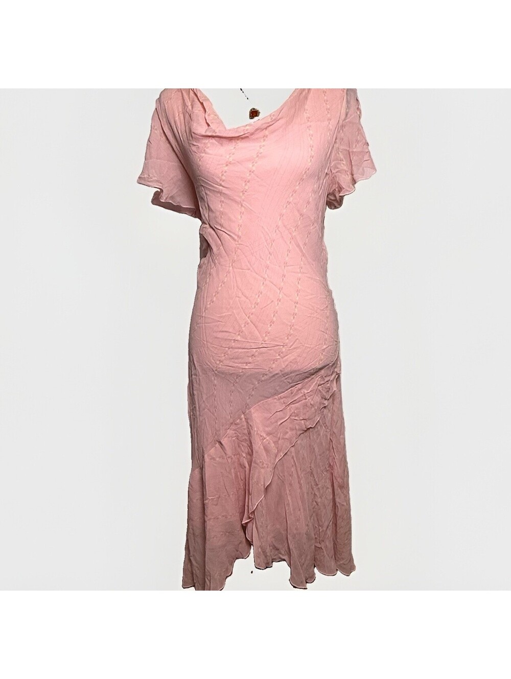 Vintage Y2K Jaclyn Smith Silk Dress 18 Cowl Neck Flutter Midi Slip Pink Ruffle